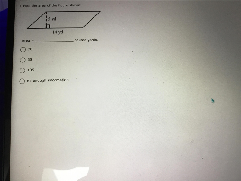 Find the area of the figure shown Area = ------- square yards-example-1