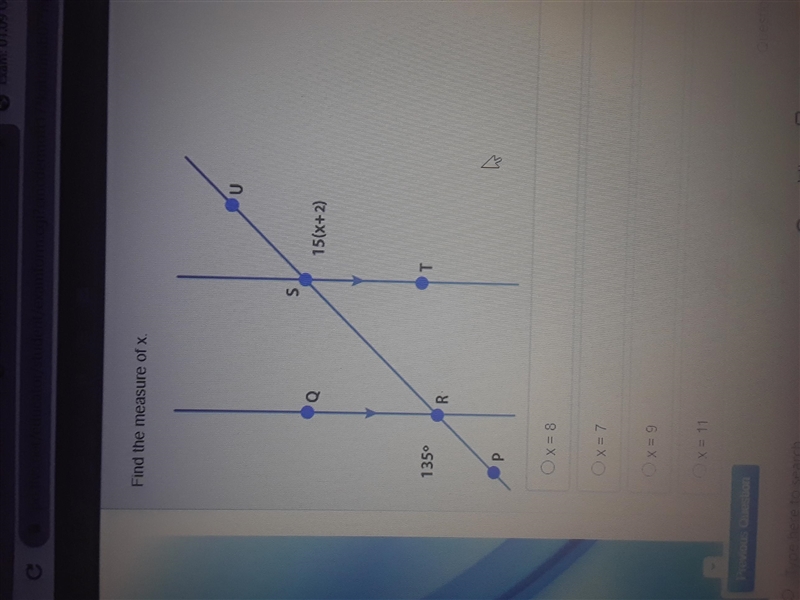 Find the measure of x. X=8, x=7, x=9, x=11-example-1