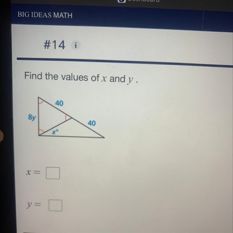 Find the values of x and y. X = y =-example-1