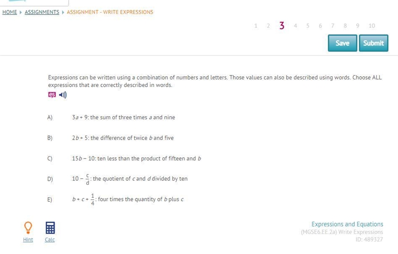 Expressions can be written using a combination of numbers and letters. Those values-example-1