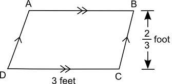 A parallelogram is shown below: A parallelogram ABCD is shown with DC equal to 3 feet-example-1