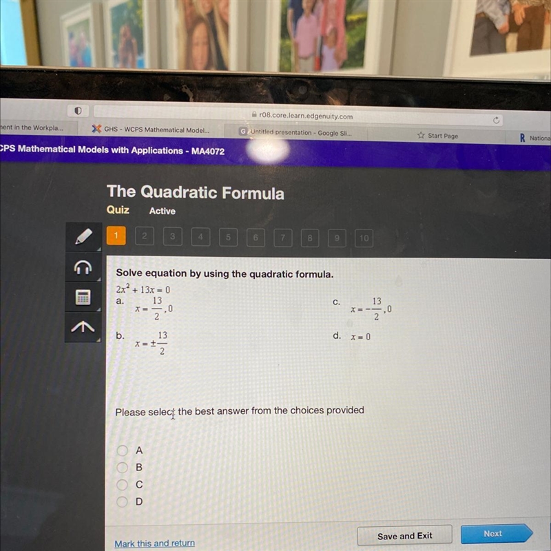 Solve equation by using the quadratic formula. 2x? + 13x = 0-example-1