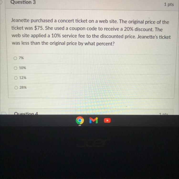 Jeanette purchased a concert ticket on a web site. The original price of the ticket-example-1