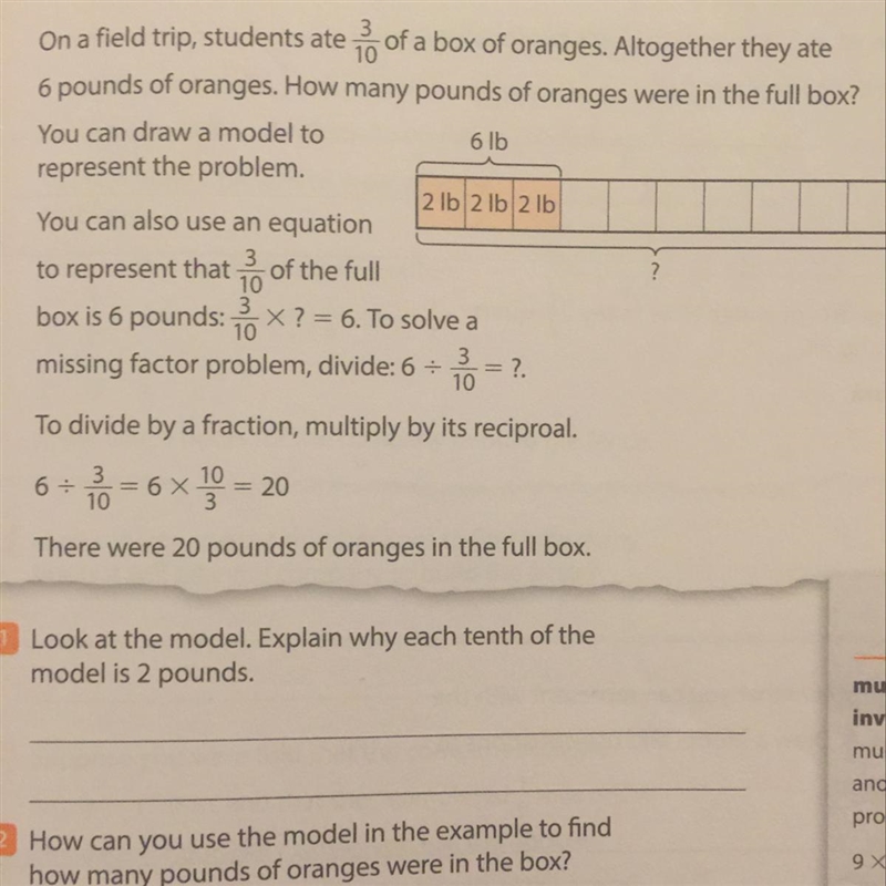 Look at the model. Explain why each tenth of the model is 2 pounds.-example-1