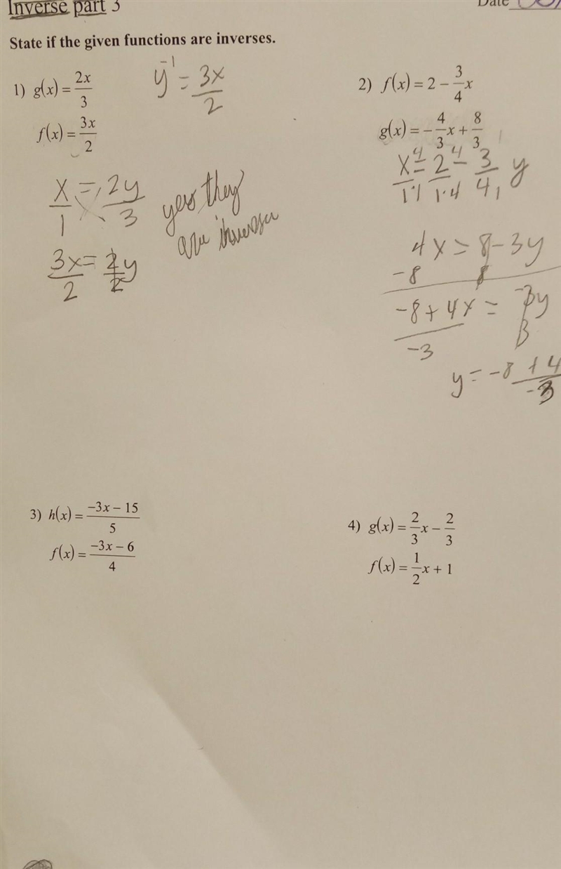 State if the given functions are inverses NO LINKS!!!! Part 1​-example-1