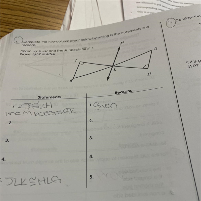 Complete the 2 column proof below given j = h and line m bisects gk-example-1