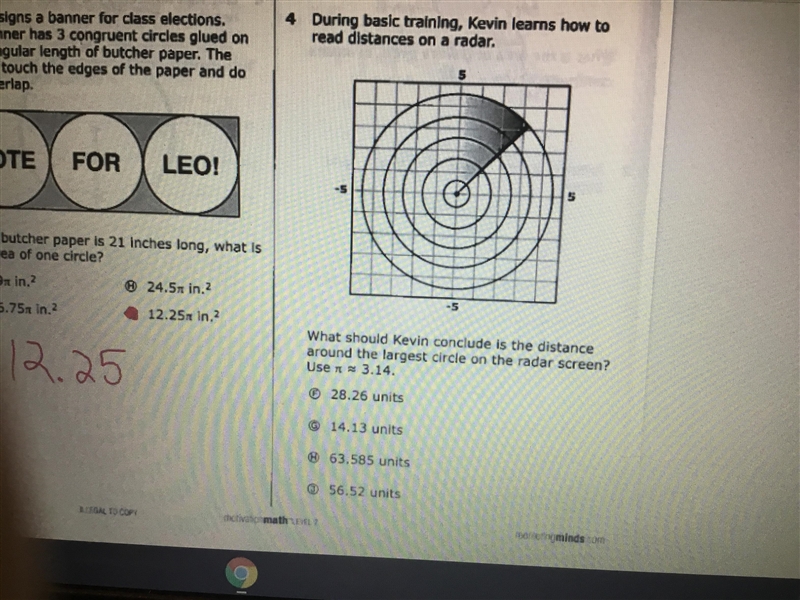 During basic training Kevin learns how to read distances on a radar what should Kevin-example-1