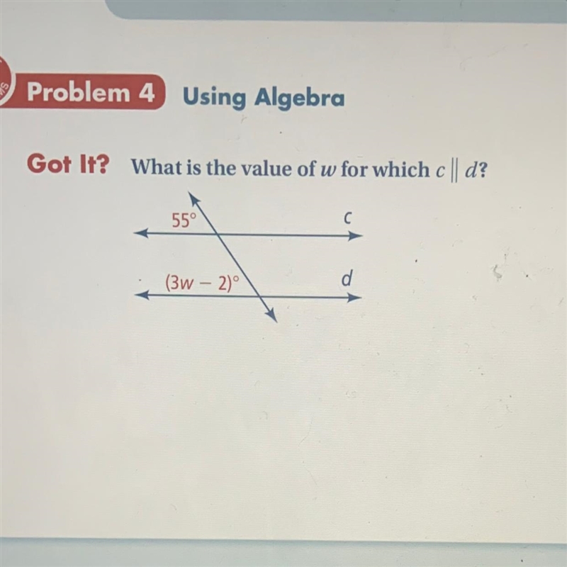 What is the value of w for which c||d ? (Picture included)-example-1