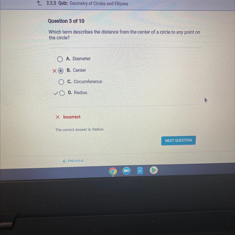 Questlon 3 of 10 Which term describes the distance from the center of a circle to-example-1