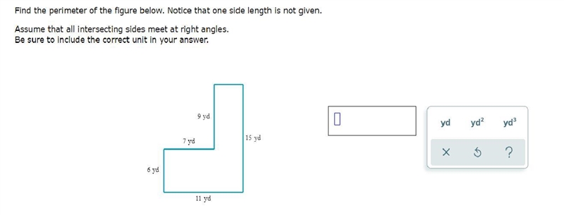 Find the perimeter of the figure below. Notice that one side length is not given.-example-1