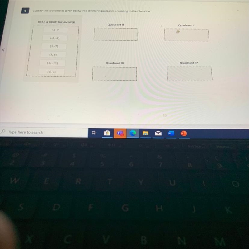 Classify the coordinates given below into different quadrants according to their location-example-1