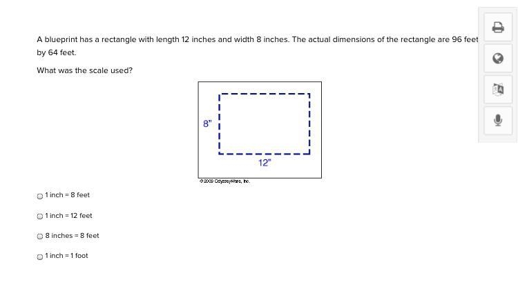 Please Help A blueprint has a rectangle with length 12 inches and width 8 inches. The-example-1