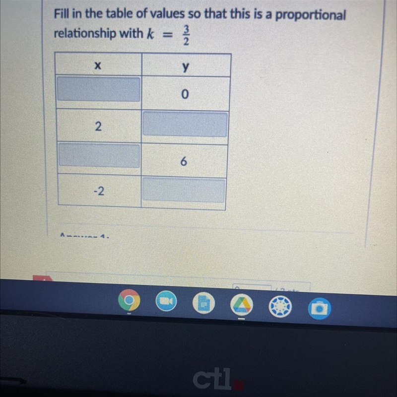 Fill in the table of values so that this is a proportional relationship with k=3/2 X-example-1