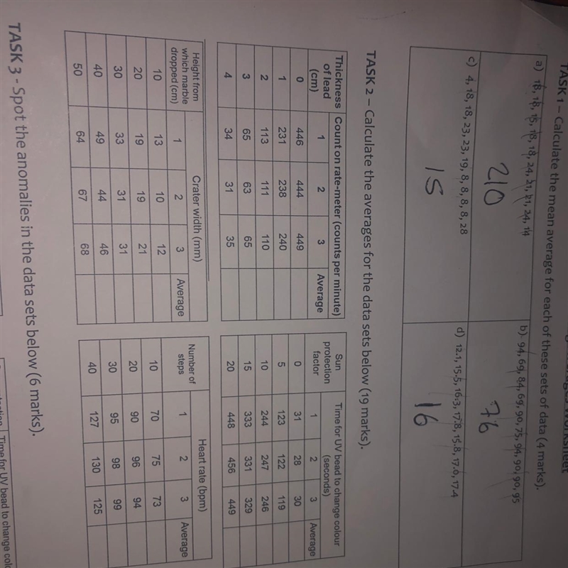 TASK 2 - Calculate the averages for the data sets below (19 marks). Sun protection-example-1