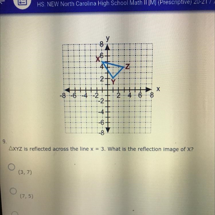 AXYZ is reflected across the line x = 3. What is the reflection image of X-example-1