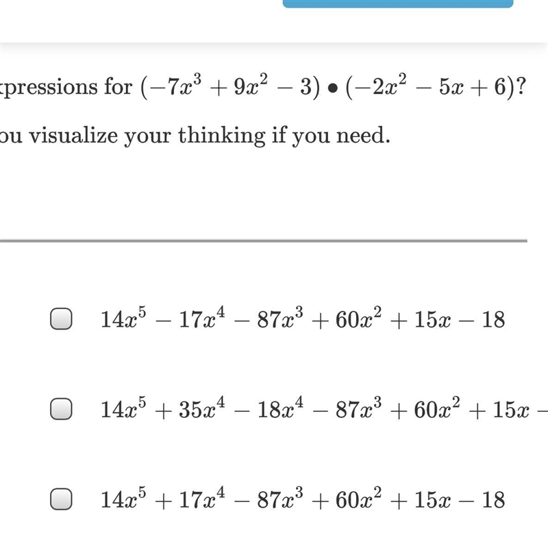 (-7x^3+9x^2-3)•(-2x^2-5x+6) what are equivalent expressions?-example-1