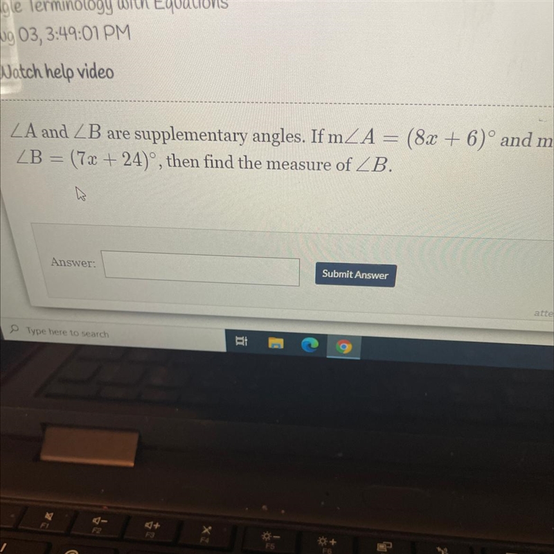 40 points if answered ZA and B are supplementary angles. If m A = (82 + 6)° and m-example-1