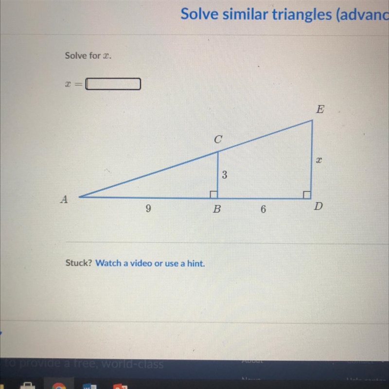 Solve similar triangles Solve for x X=?-example-1