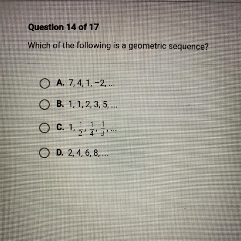 Which of the following is a geometric sequence ?-example-1