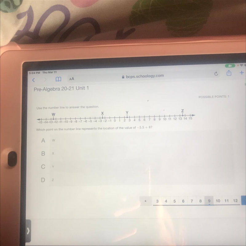 Which point on the number line represents the location of the value of -5.5+ 8?-example-1