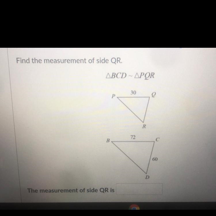 Find the measurement of side QR.-example-1