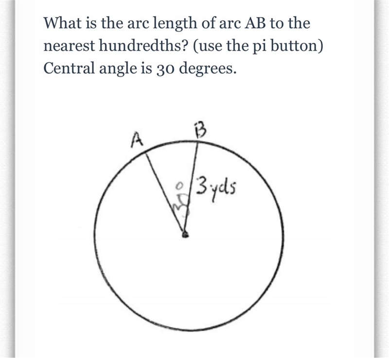 Using the picture above what is the arc length of AB to the nearest hundredths?-example-1