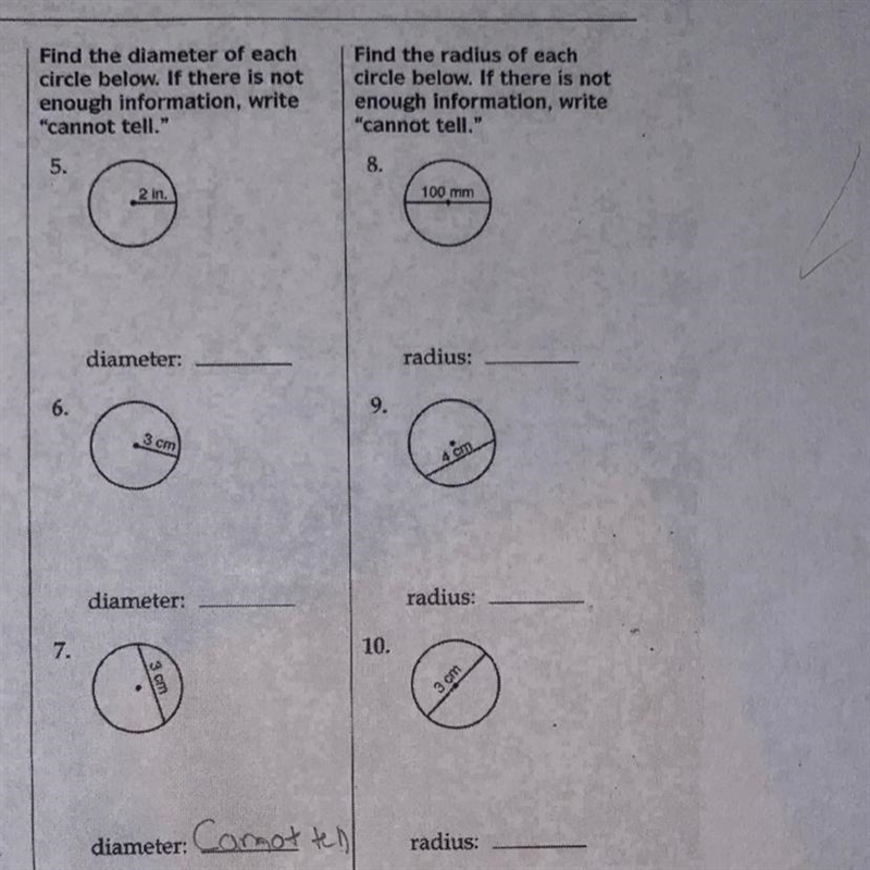 Find the diameter of each circle below. If there is not enough information, write-example-1