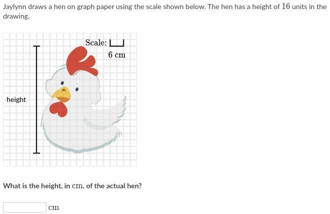 Jaylynn draws a hen on graph paper using the scale shown below. The hen has a height-example-1