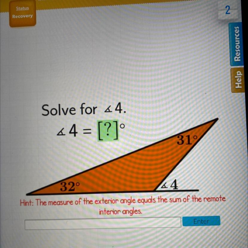 Solve for <4. 4 = [?] O 319 32° 64-example-1