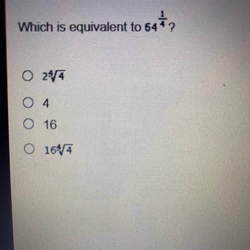 Which expression is equivalent to 64^1/4-example-1