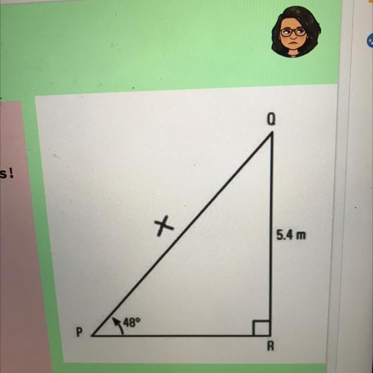 Find the measure of the missing side PQ using trig ratios-example-1