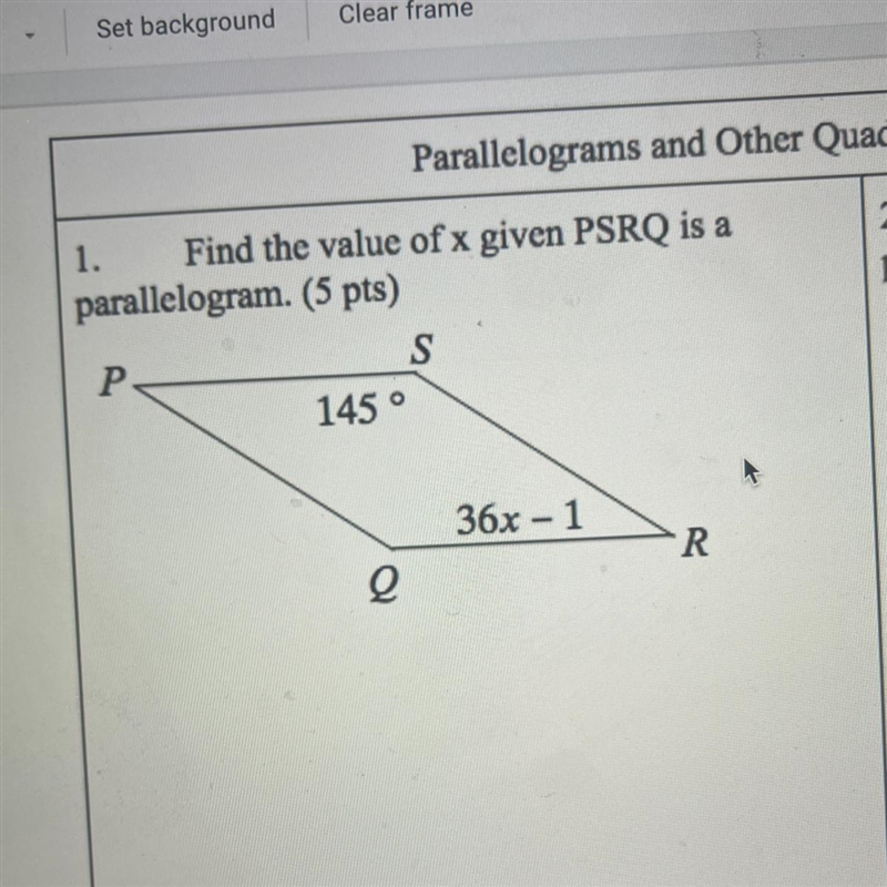 Find the value of given PSRQ is a parallelogram-example-1