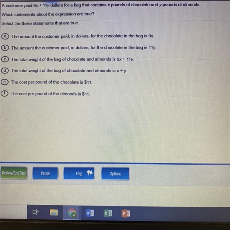A customer paid 9x + 11y dollars for a bag that contains x pounds of chocolate and-example-1