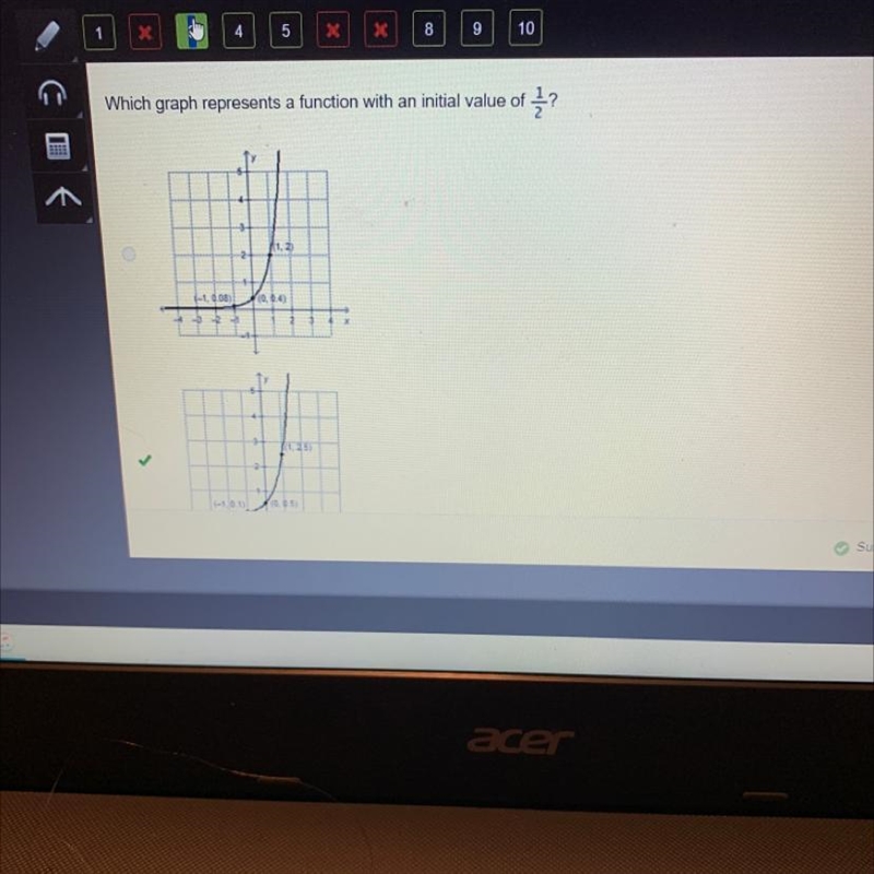 Which graph represents a function with the initial value of 1/2 Graph 2-example-1