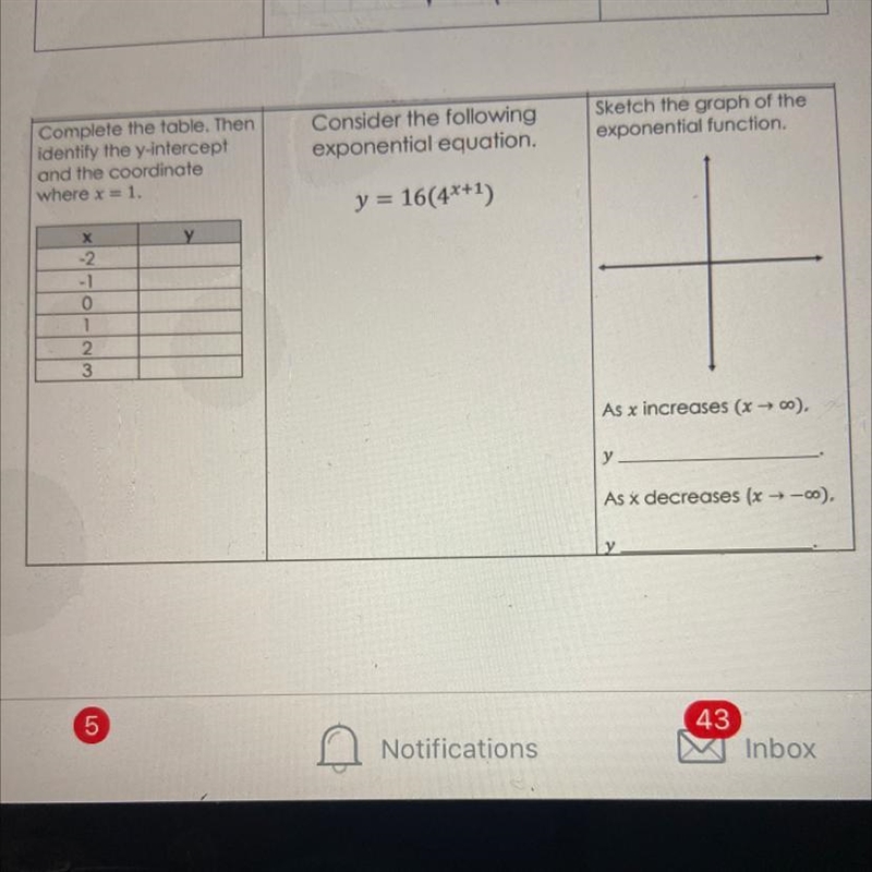 Complete the table. Then identify the y-intercept and the coordinate where x = 1. Consider-example-1