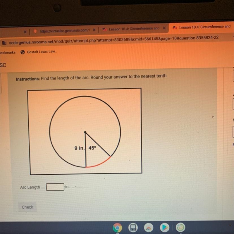 Find the length of the arc. Round your answer to the nearest tenth.-example-1