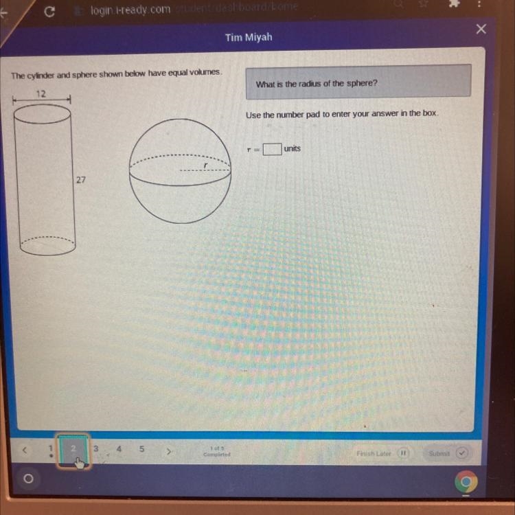 A cylinder and a sphere shown below have equal volumes what is the radius of the sphere-example-1