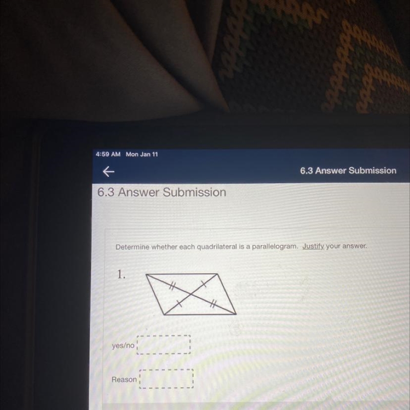 Determine whether each quadrilateral is a parallelogram. Justify your answer. Yes-example-1