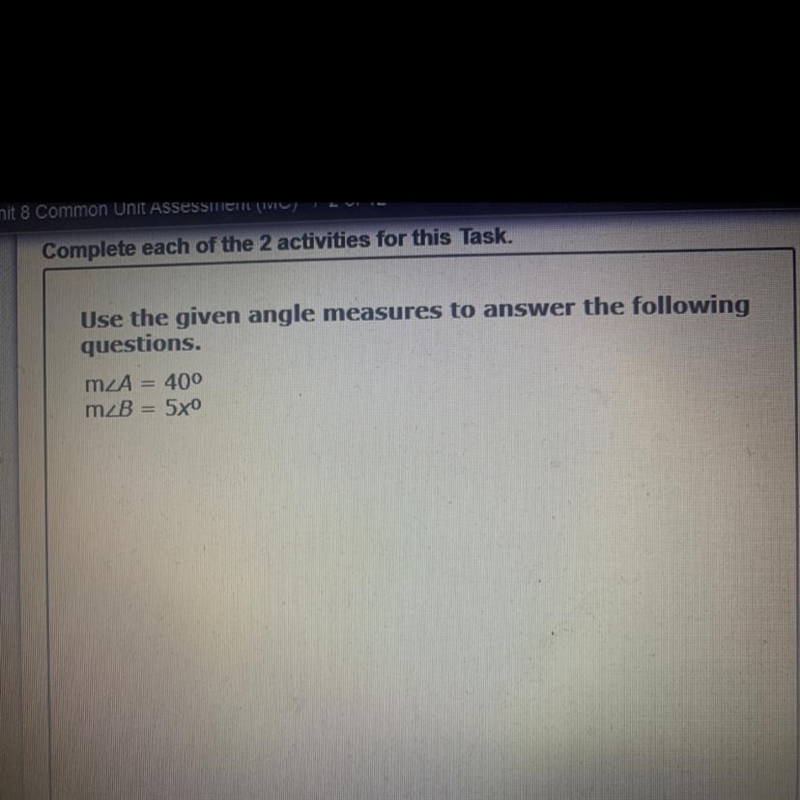 Part a: if angle a and angle b are vertical angles, what is the value of X? part b-example-1