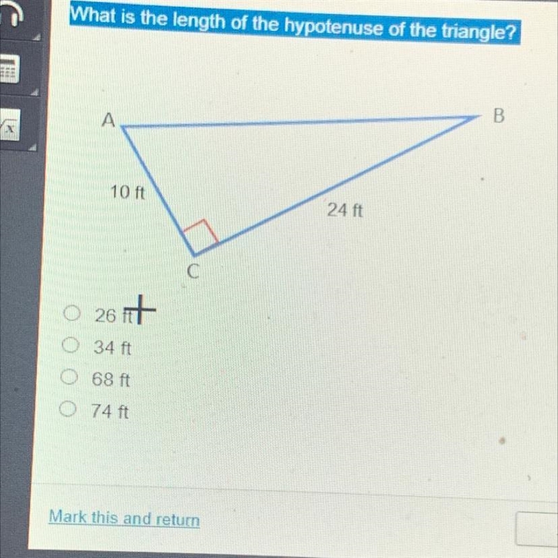 What is the length of the hypothenuse of the triangle?-example-1