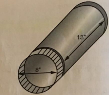 Use the figure to calculate the volume of a section of round sheet metal pipe. The-example-1