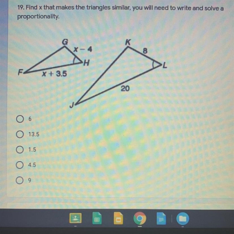 Find X that make the triangle similar you need to write and solve a proportionality-example-1