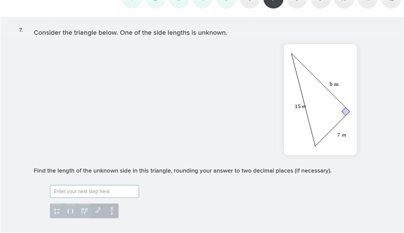 Can someone help please Consider the triangle below. One of the side lengths is unknown-example-1