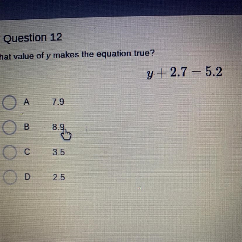 Equatloh true y + 2.7 = 5.2-example-1