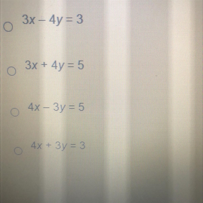 Which is the equation of a line perpendiculat to the line with the equation 3x + 4y-example-1