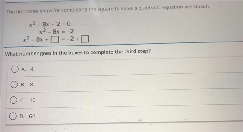 The first three steps for completing the square to solve a quadratic equation are-example-1