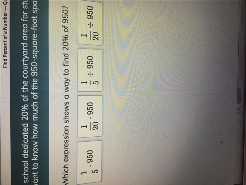 Which expression shows a way to find 20% of 950? Please help, I will rate all stars-example-1