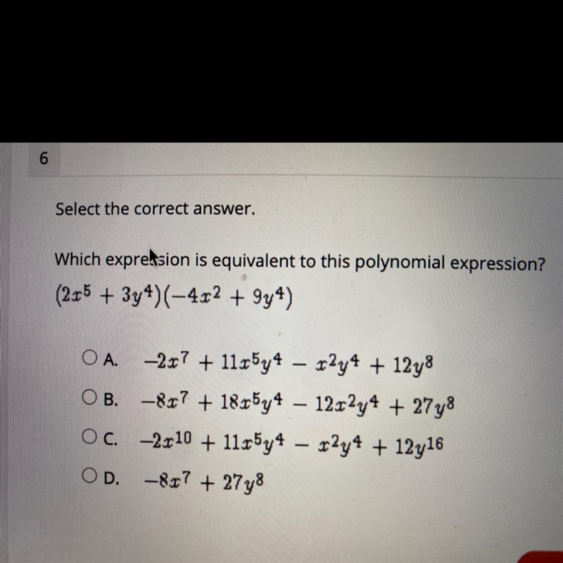 Select the correct answer. Which expression is equivalent to this polynomial expression-example-1