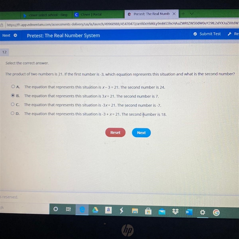 The product of buvo numbers is 21. If the first number is-3 which equation represents-example-1