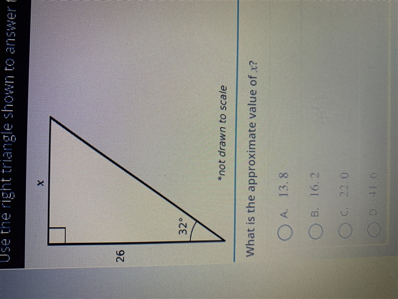 What is the approximate value of x A. 13.8 B.16.2 C.22.0 D.41.6-example-1